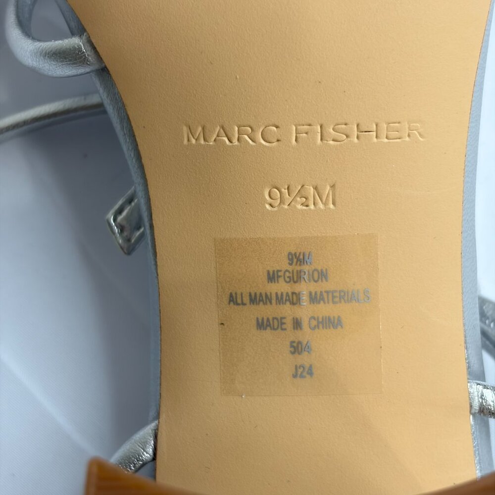 NWT Marc Fisher Gurion Silver Block Heel Sandals 9.5 Metallic Ankle Strap Party - Picture 7 of 13
